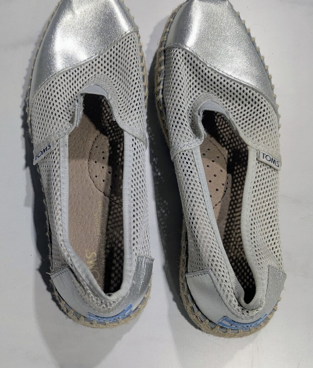 TOMS Women's Silver Mesh Espadrille Flats